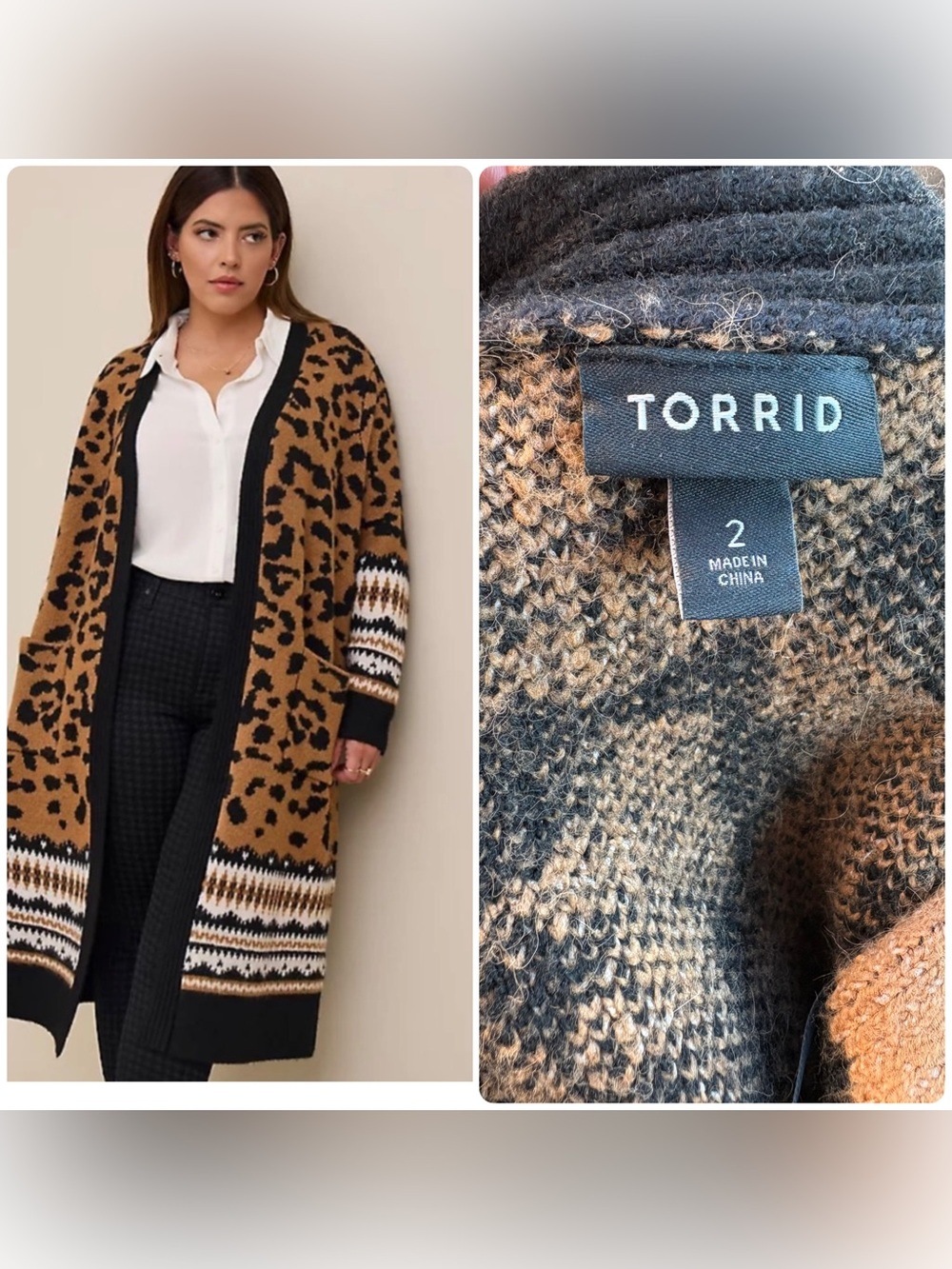 torrid Tan & Black Leopard-Print Long Open Cardigan